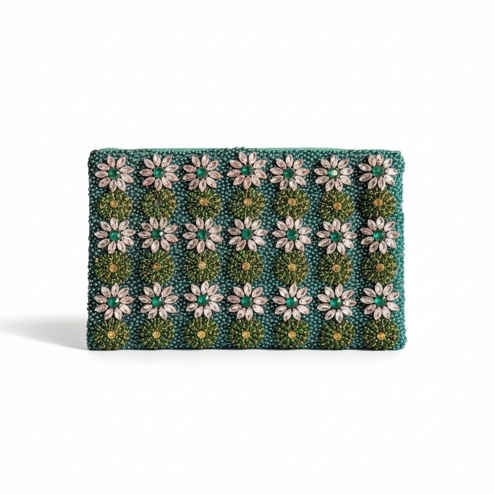 Anthropologie Daisy Beaded Clutch - Teal and Gold - Picture 3 of 10